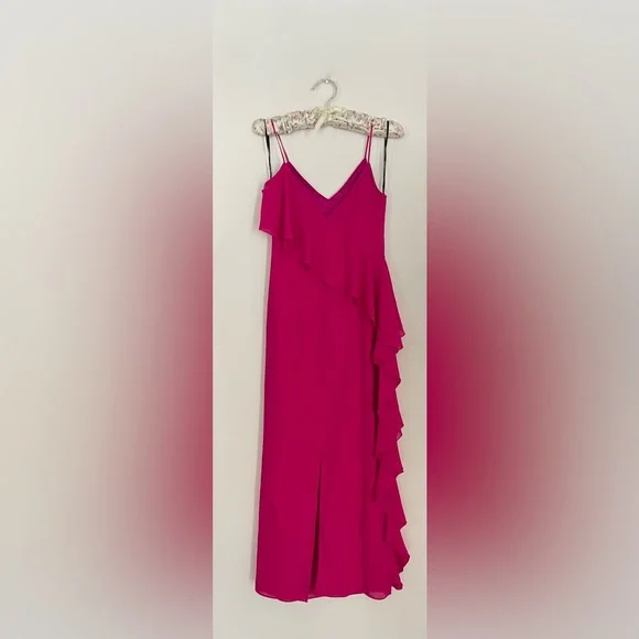 Vince Camuto Fuchsia Ruffle Maxi Dress Spaghetti Strap  Small - Picture 7 of 8